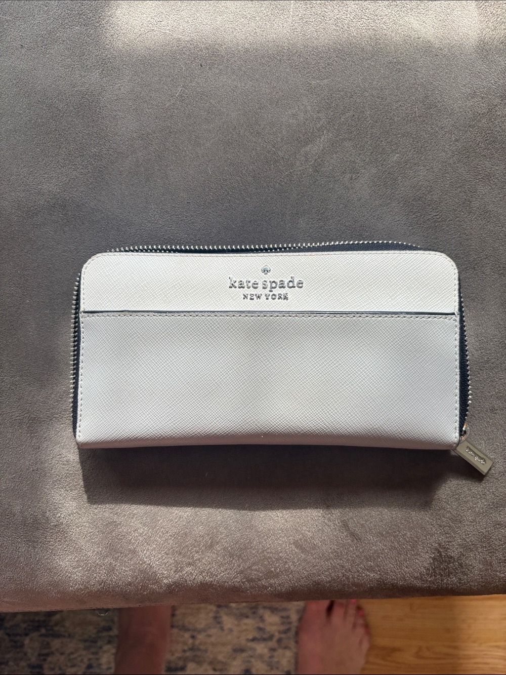 kate spade White and Black Zip Wallet